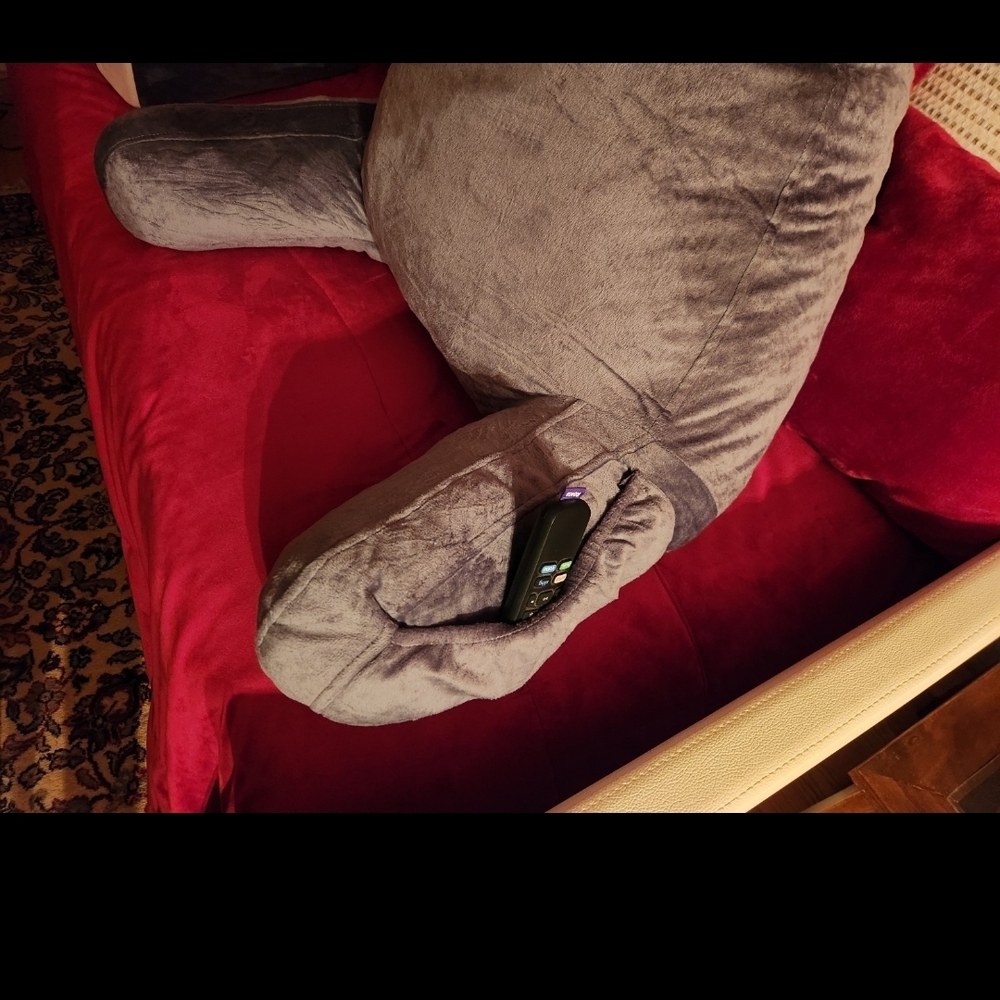 Large Gray Plush Armchair Pillow with Pocket